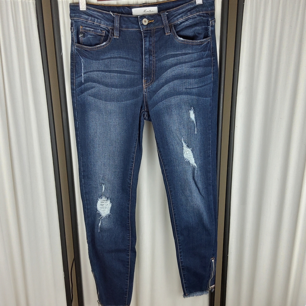 KanCan Distressed Jeans KC6219D,‎ Zippered Ankles with Fringe Hem, Size 9/28